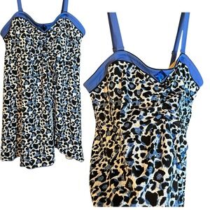 NEW Roaman's Plus Women 24W One Piece Swim Suit Dress Blue Leopard Sweetheart
